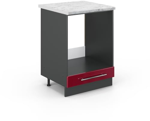 Vicco Herdumbauschrank Fame-Line, Bordeaux Hochglanz/Anthrazit, 60 cm, AP Marmor