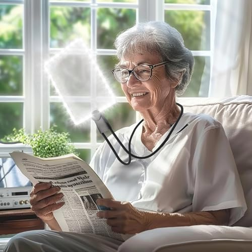 Lupa manos libres con cuello colgante de luz, 1. Lupa de cuello de 8 x 43 LED con luz de página completa para leer impresiones pequeñas y personas mayores de baja visión con ojos envejecidos