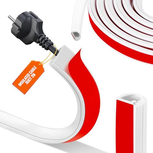 Goulotte Passe Cable, 2M Auto-adhésif Cache Cable TV Mural, Type D 14 mm x 10 mm Blanc Goulotte de câble, Cache Cable Sol Flexible, pour Système de Gestion des Cache Cable Bureau à Domicile (2M)