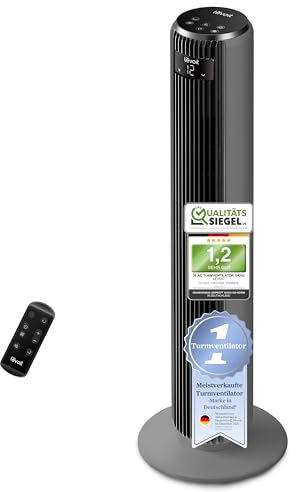 Levoit - Ventilator Leise - Turmventilator mit Kühlung - Tower Fan mit Fernbedienung - Oszillierender Säulenventilator mit Fortschrittlichem Schlafmodu - 5 Geschwindigkeiten 4 Modi 12Std Timer - Grau