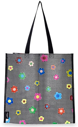 kate spade new york Reusable Shopping Bag, Grocery Tote with Shoulder Straps, Large Collapsible Tote, Gingham Garden, Gingham Garden