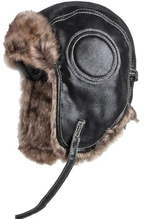 YUECIBAI Fliegermützen Warme Hüte Herren Damen Piloten Mütze Leder Ski Schnee Kappe Ohren Schutz Hut Schwarz