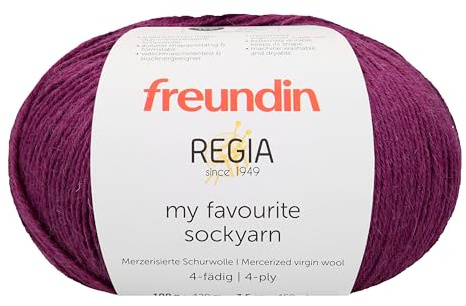 Regia my favourite sockyarn 4-fädig Strickwolle 100g 420m Nadelstärke 2,0-3,0 Ganzjährig 40°C waschbar 75% Schurwolle 25% Polyamid Mütze 50g Schal 150g Farbe 00036