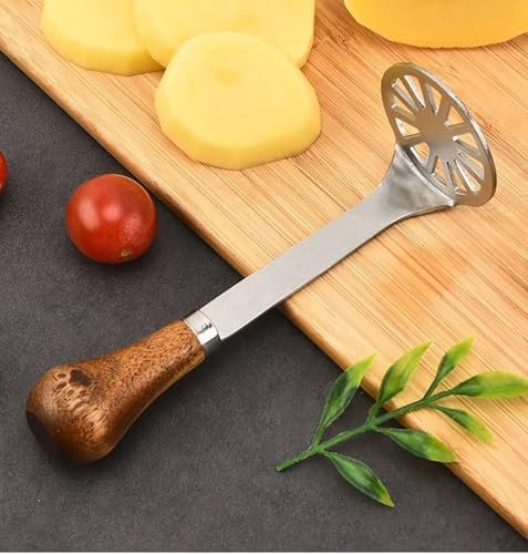 Generico Mini Schiacciapatate, Mini Schiacciapatate con Manico Antiscivolo in Legno Schiacciapatate e Schiacciapatate in Acciaio Inox Piccolo Schiacciapatate Piccolo Strumento da Cucina