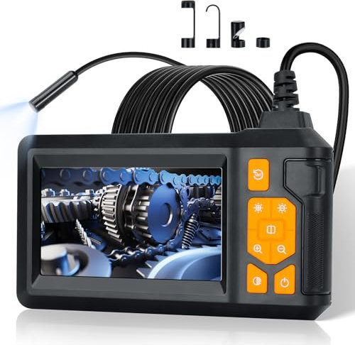 Romon Endoscopio, Endoscopica Industriale HD 10800P Periscopio Digitale Impermeabile Sonda con Telecamera Ispezione Tubi Schermo LCD da 4.3, Telecameras Ispezione con 8 Luci LED, Cavo Semirigido, 5M