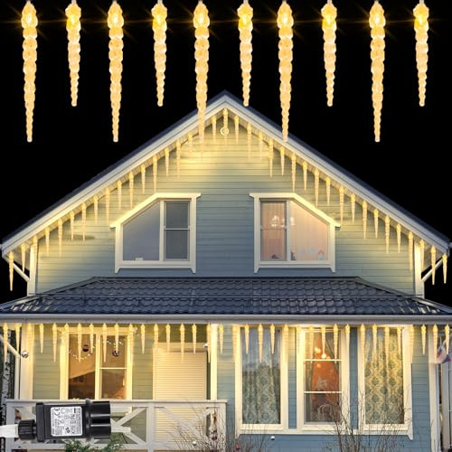 ZAIYW LED Eiszapfen Lichterkette Außen, 40 LED Eiszapfen Weihnachtsbeleuchtung mit Timer 8 Modi, 4M Wasserdicht Eisregen Lichterkette Strombetrieben für Weihnachten Innen Außen Deko (Warmweiß)