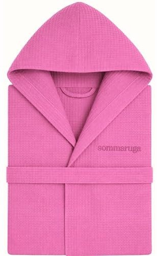 o-day Accappatoio Nido D'Ape Donna e Accappatoio Nido D'Ape Uomo in Cotone con Cappuccio Tasche e Cintura, Leggero e da Viaggio S-XXXL (IT, Testo, L, Regular, Regular, Modello 6 - Fucsia)