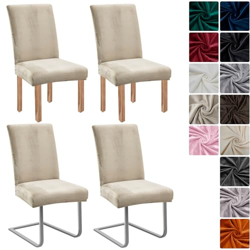 Stuhlhussen Samt 4er Set, Hussen Für Stühle, Stretch Stuhlbezug, Champagne | Universell Stuhlhussen Schwingstühle, Waschbarer Stühle Schutz Für Esszimmer Küche Restaurant Hotel Bankett Hochzeit Party
