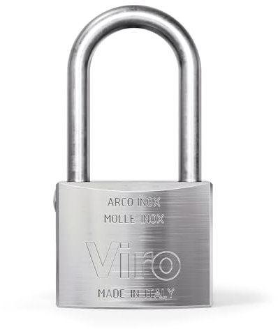 Viro | Mare, Lucchetto, Resistente alla Corrosione, Base in Ottone 50 mm, Arco Lungo in Acciaio Inox, Chiusura a Scatto