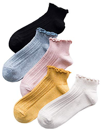 SYAYA kvinnor spets volang krusiduller ankelstrumpor en storlek WWZ09, Svart, grå, rosa, gul, vit, one size