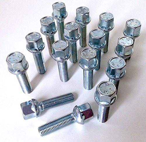 Set of 16 alloy wheel bolts M12 x 1.5 thread 40mm long, radius seat, 17mm Hex suitable for Mercedes