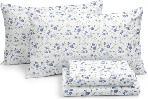 Linen Market Patterned Microfiber Full Sheet Set 4 Piece – Oeko-TEX Certified Ultra Soft & Wrinkle-Free - 16 Deep Pocket Sheets - Easy Care Full Size - Blossoms Light Blue