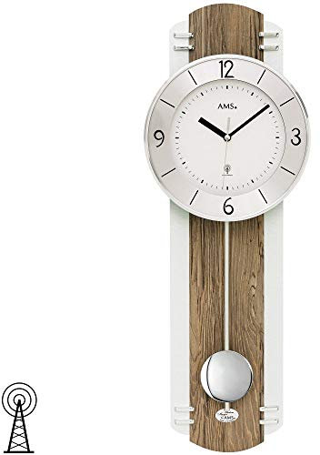 AMS 5292 Wanduhr Funk Funkwanduhr mit Pendel Pendeluhr Holz nussbaum farben