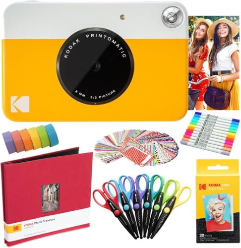 KODAK Printomatic Fotocamera istantanea (Gialla) Pacchetto Artistico + Carta Fotografica Zink (20 Fogli) e Altro