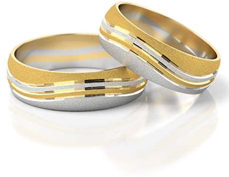 JC Gold Trauringe - Gelbgold Weißgold Eheringe Bicolor inklusive Stein und Gravur im Paarpreis PL117 (14 Karat (585) Bicolor)