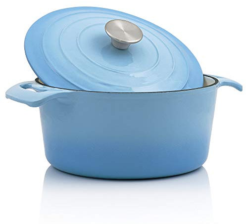 BBQ-Toro Cocotte de Hierro Fundido Esmaltado | 4 Litros | Ø 24 cm | Color Azul | Asador con Tapa, Apto para Inducción y Horno | Cacerola, Olla para Asar, Estofar | Cazuela, Olla de Hierro Fundido