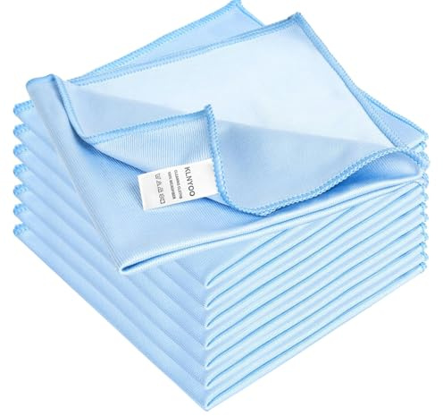 KLNYOO Microfiber Glass Cleaning Cloths Lint Free Streak Free Quickly and Easily Clean Windows & Mirrors Without Chemicals Polishing Cloth 40x40cm 8 Pack Blue
