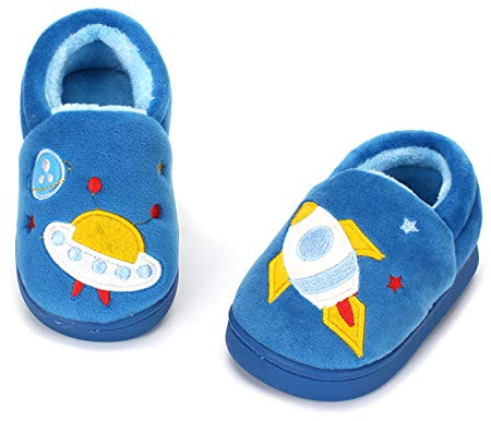 LACOFIA Pantuflas Antideslizante de Invierno para niños Zapatillas de casa de Peluche cálida para niños Azul 31/32 Talla Fabricante 22
