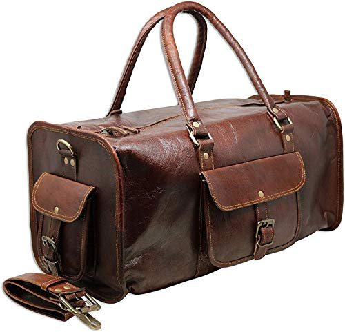 Jaald 50 cm Echt Leder Ledertasche Weekender Gepäck Reisetasche Reisegepäck Sporttasche Duffel Tasche Wochenendtrip Handgepäck Duffel Gym Bag Wasserdicht Carry on Tasche für Männer Frauen Geschenk