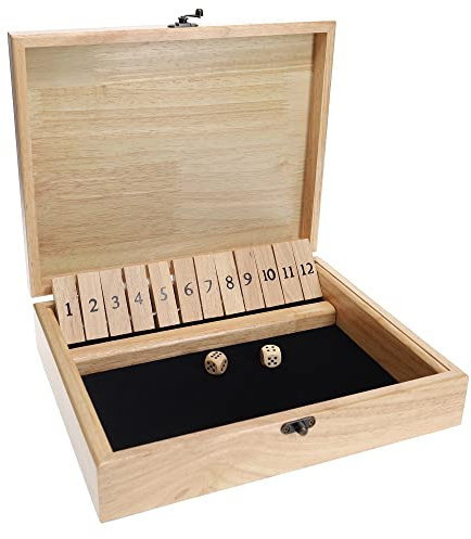 WE Games 12 Number Shut the Box Board Game- Natural Wood Box with Lid