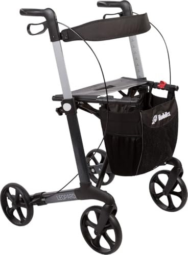 FabaCare Rollator Leopard mit Einhandbremse links rechts, Leichtgewichtrollator, faltbar, mit Vollausstattung, bis 150 kg, Anthrazit Small