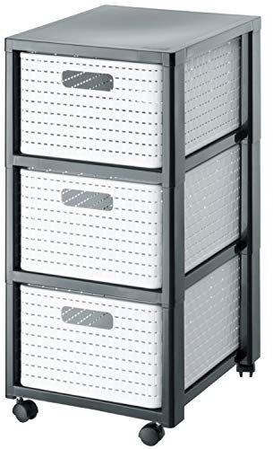 Rotho Country Rollcontainer mit 3 Schubladen in Rattan-Optik, Kunststoff (PP) BPA-frei, weiss, 3 x A4/18l (37.5 x 32.5 x 71.2 cm)