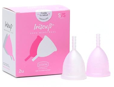 Irisana - Coppetta Mestruale - Confezione da 2 Unità - Taglia S - Rosa e Trasparente - 9 x 6 x 10 cm - Silicone Chirurgico - Compatibile con IUD - Modello Iriscup
