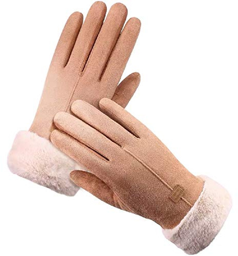 Moguxb Gants d’Hiver Chaud pour Femmes Extérieur Cyclisme Gants Coupe-Vent Respirant en Daim Mitaines Doublés en Polaire pour Femmes