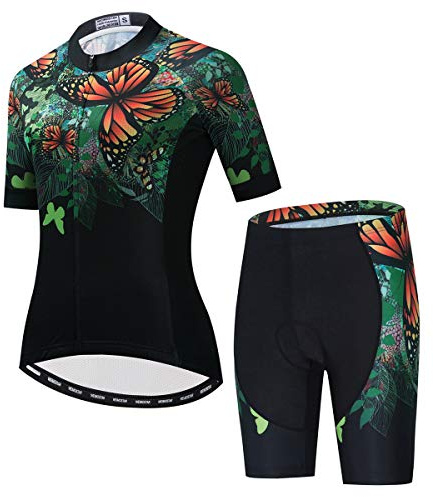 PSPORT Damen Fahrradbekleidung Sets Kurzarm Fahrradbekleidung mit drei Taschen CF23 Gr. X-Large, Ecf2310