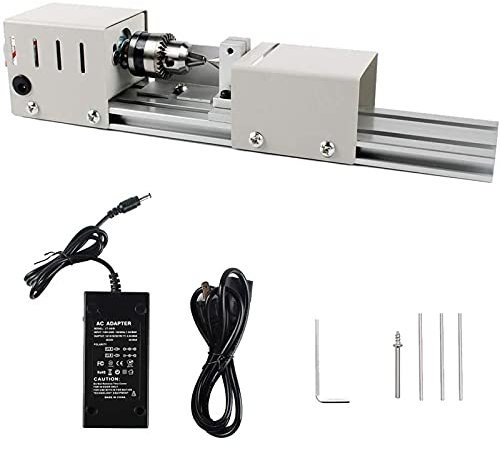 Mini Tour À Bois Machines, 96W Mini DIY Travail En Bois De Table Tour, Mini Tour Perles Polisseuse Machine, Meulage/Fraisage/Polir Tour Standard Set DC 12-24V 4000-9000RPM