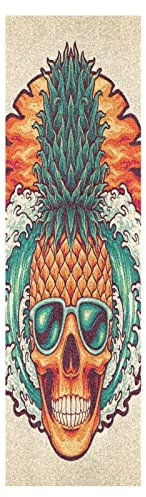 Mnsruu Ananas Totenkopf Skelett Gelb Skateboard Griffband Sandpapier Griptape Rutschfestes Blasenfrei Blatt 1 Stück Longboard Aufkleber Scooter 22,9 x 83,8 cm
