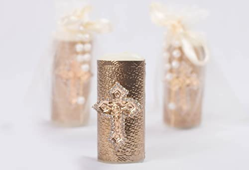 Recuerdos de Bautizo, Primera Comunión,Bodas y Bautizo 12 velas pequeñas con Misterio y Bolsa de Organza incluidos Opción Amazon