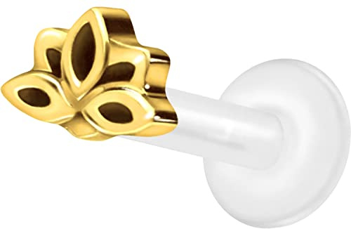 PIERCINGLINE PTFE Labret mit Innengewinde Titan Aufsatz LOTUSBLÜTE Piercing Lippe Nase Ohr Helix Tragus Medusa Farb & Größenauswahl