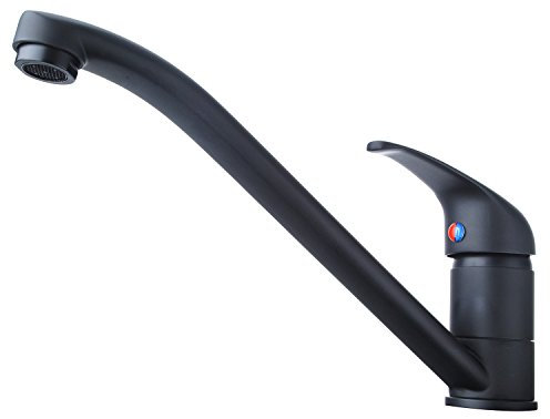 Rubinetto da cucina in ottone, rubinetto da cucina, girevole a 360°, miscelatore monocomando ad alta pressione, con 2 attacchi per acqua fredda e acqua, nero opaco