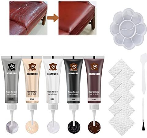 Lederreparatur Creme, 5 Farben Fiussigleder Reparatur Set, Mischbare Lederreparatursets, Leder Reparatursätze, Leder Restaurator, Leder Reparatur Set für Sofa, Lederjacke, Autositz, Schuhe, Mäntel