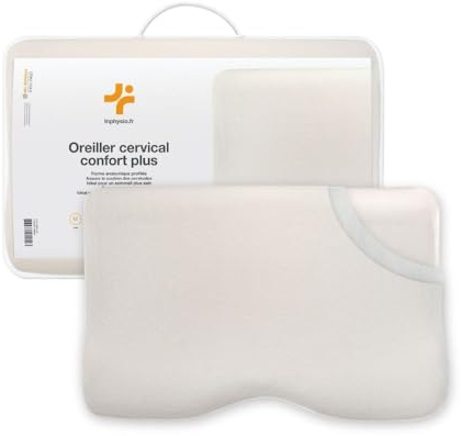 Inphysio® Confort Plus - Oreiller Orthopédique - Oreiller Memoire Forme - Ergonomique Cervical - Anti Acarien - Anti Cervicales Douloureuses - Hypoallergénique - 54 x 33 x 12/6 cm