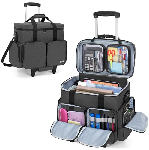 CURMIO Borsa da Lavoro per Insegnanti con Rotelle, Trolley per PC Portatili Fino a 15,6, Borsa Trolley Insegnante per Materiale didattico, da Uufficio, l'artigianato o Scrapbooking, Nero