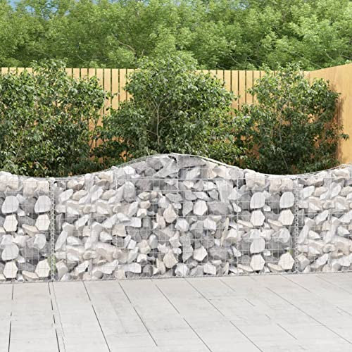 Homgoday Cesti Gabbioni ad 4 pz 200x30x80/100 cm Ferro Zincato, Gabbioni Metallici per Pietre, Gabbioni da Giardino, Gabbione Fioriera