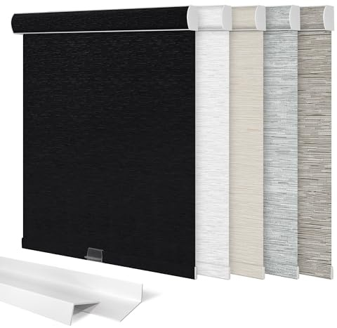 Sulugood Blackout Roller Shades for Windows,Cordless,Striped Jacquard Roller Shades with Cassette Valance,Thermal Insulated UV Protection Window Shades for Home Bedroom,Black,50 W x 56 H