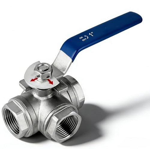 TICFOX Edelstahl Kugelhahn Typ L, Dreiwege Kugelhahn, 1Stück Edelstahl SUS304 Rohrkugelhahn Dreiweg L Typ Innengewinde 1 Zoll DN25 Dreiwegeventil für Wasser, Öl, Gas