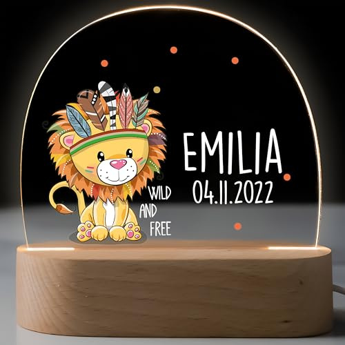 Kidsmood - Individualisiertes Nachtlicht für Babys - Dimmbare LED Nachtlampe für Kinder-Zimmer - Nachttischlampe als personalisierte Geschenke Kinder, Baby-Geschenk zur Geburt [Löwe]