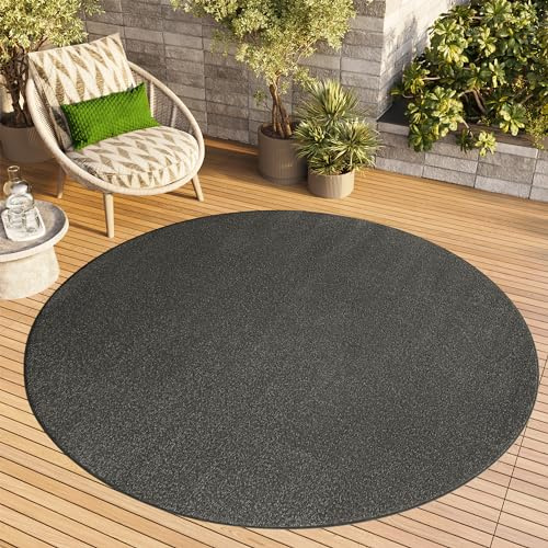 TAPISO Mono Rund Teppich Kurzflor Dunkelgrau Indoor Outdoor 100 x 100 cm | UV-beständig Einfarbig Wohnzimmer Schlafzimmer Kinderzimmer Modern Design OEKO-TEX