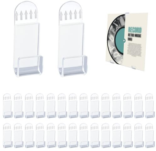 PEUTIER 30uds Soporte de Pared para Discos de Vinilo, Acrílico Colgador de Discos de Vinilo Autoadhesivo Soporte de Pared de Vinilo Minimalista para Colección Tarjetas Exhibición CD LP(Transparente)