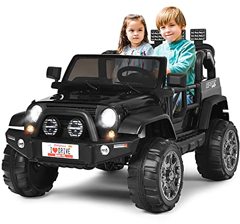 COSTWAY Auto Macchina Elettrica per Bambini 12V, Veicolo Elettrico a Batteria a 2 Posti, con Telecomando 2,4 G, Porta USB e AUX, per Bambini 3+ Anni (Nero)