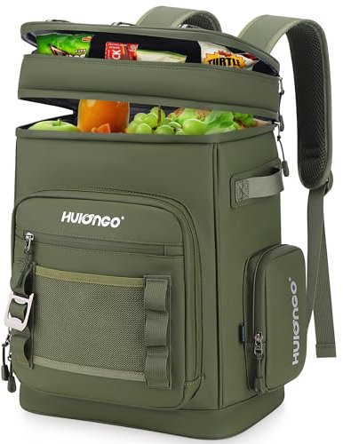Hulongo 30L großer wasserdichter auslaufsicherer Kühlrucksack für Damen und Herren, isolierter Rucksack-Kühler für Camping, Strand, Angeln, Picknick, Outdoor, 30 l, 48 Dosen, Grün