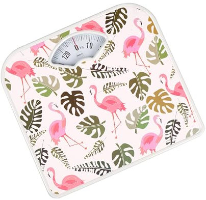 Bilancia pesapersone meccanica tradizionale, analogica, scala per 130 kg, BR2019, calibratura semplice, alloggiamento in metallo stabile, leggero, fenicotteri