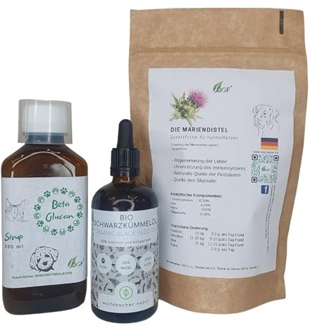 OGF® ImmuBox L für Hunde – Natürliche Power für Immunsystem, Gelenke und Leber! 400 g Mariendistel, 100 ml Schwarzkümmelöl, 500 ml Lachsöl zur Unterstützung der allgemeinen Vitalität 100% natürlich