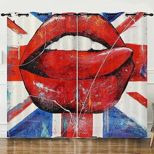 Kinder Vorhänge Schlafzimmer Graffiti-Lippen Schiebegardinen Blickdichter Bedroom Children's Room Vorhang Mit Ösen Verdunkelungsgardine, Vorhänge 3D Wohnzimmer 2 X 220 X 215 cm -7M6F/S3Z