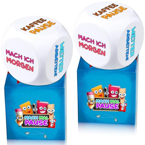 MACH MAL PAUSE® Anti Stress Würfel 2er Set - die bunten Stresswürfel mit 6 lustigen Aktionen zum Stressabbau sind das Geschenk für Kollegen Studenten Freunde - Büro Spielzeug für Mitarbeiter