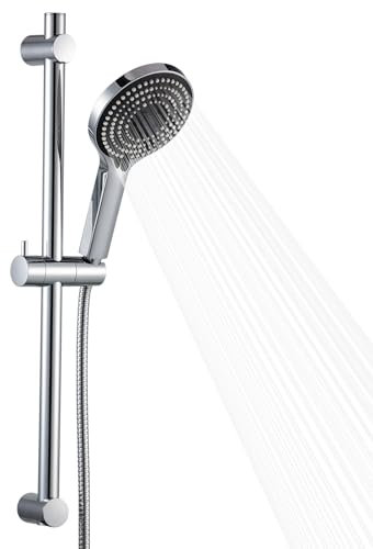 OFFO Shower Slide Bar with 6 Modes Shower Head Set, 1.5m Stainless Steel Hose,Adjustable 60cm Riser Rail and High Pressure Handheld Showerhead,Chrome